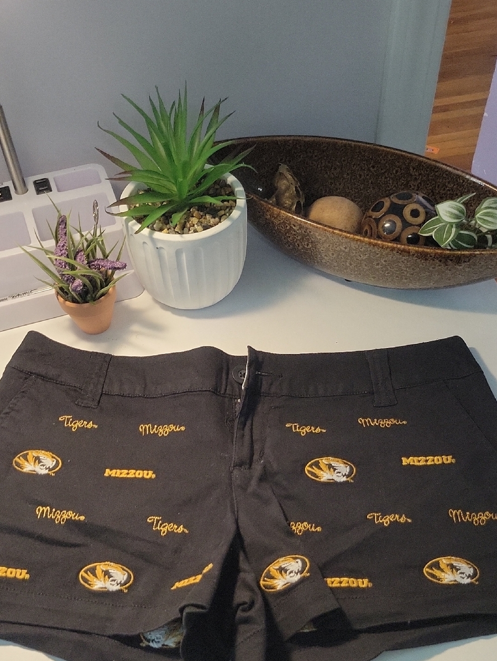 Women's Black Athletic Shorts with Gold Team Embroidery